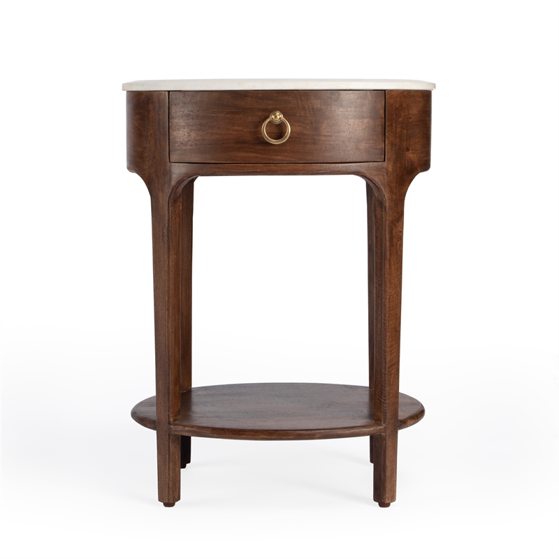 Home Square Marble & Wood Nightstand in White and Brown - Set of 2