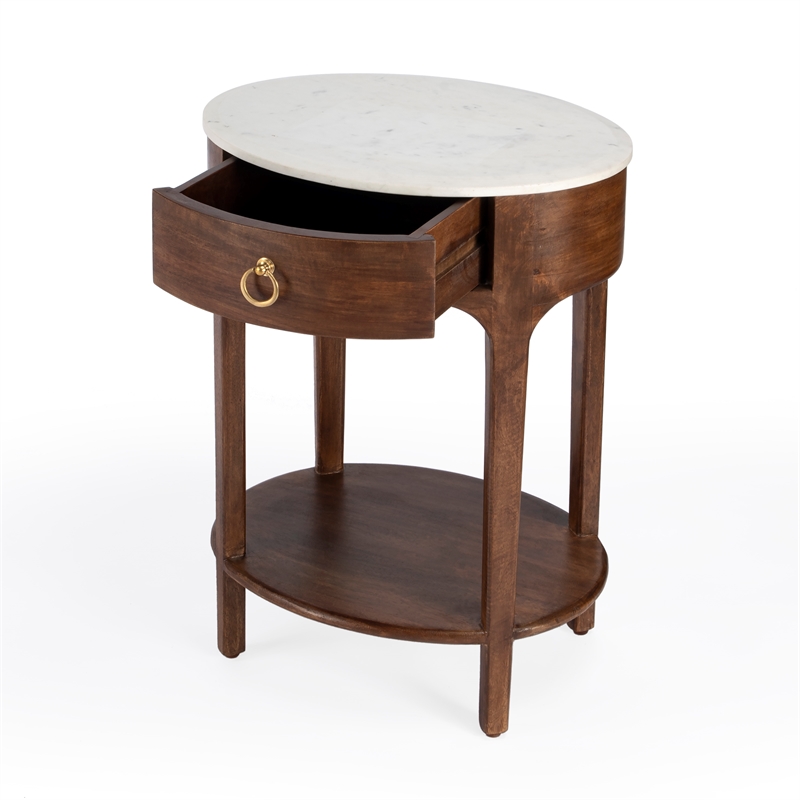 Home Square Marble & Wood Nightstand in White and Brown - Set of 2