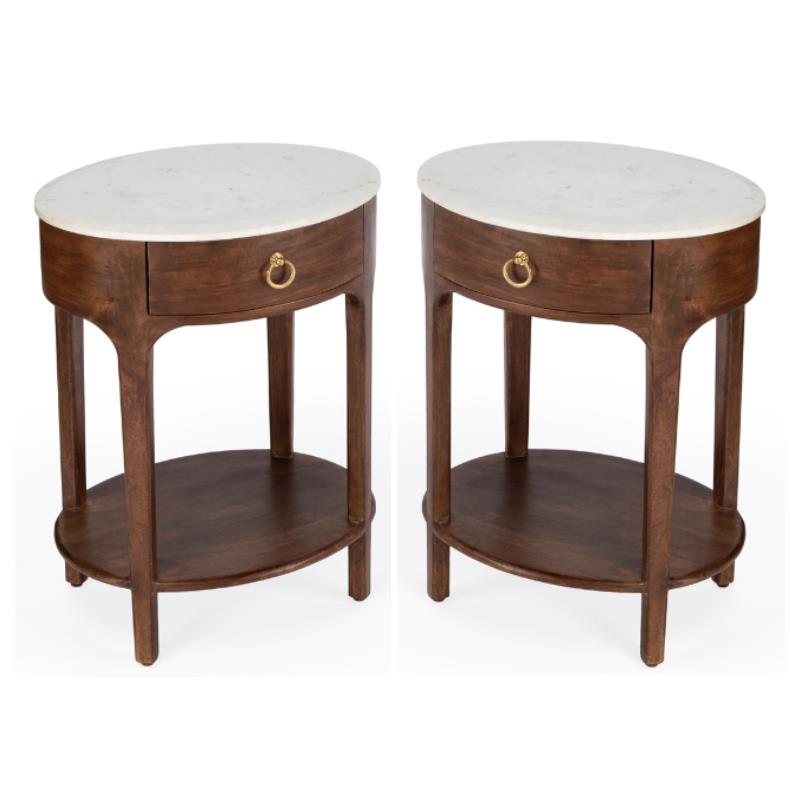 Home Square Marble & Wood Nightstand in White and Brown - Set of 2