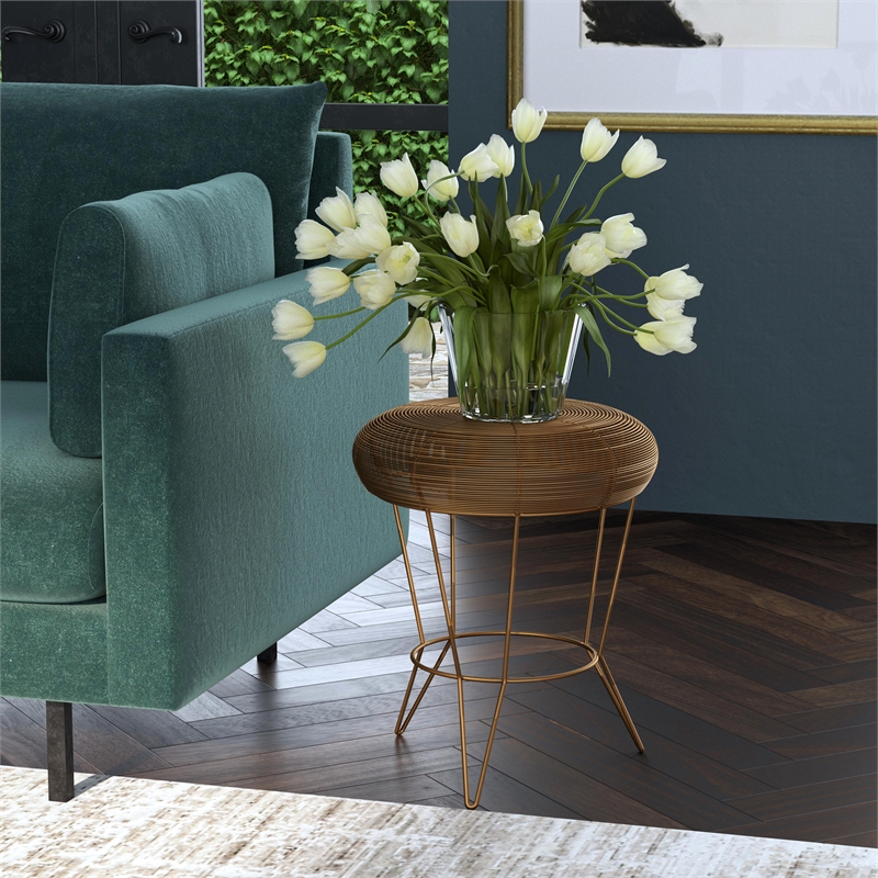 Home Square Decorative Wire Accent Table in Gold Finish - Set of 2