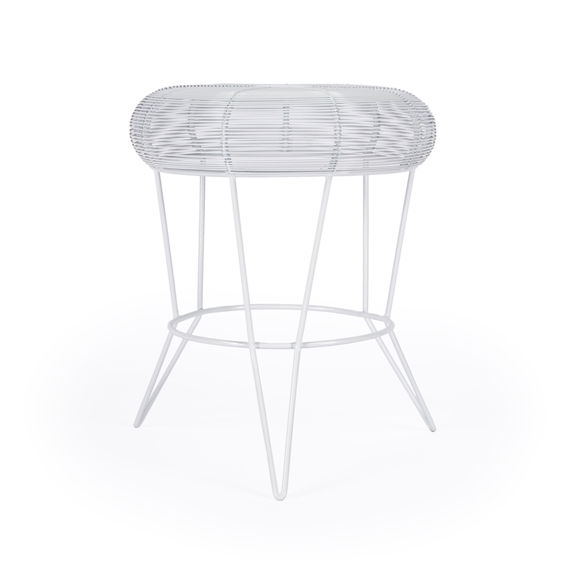 Home Square Decorative Wire Iron Accent Table in Bright White - Set of 2