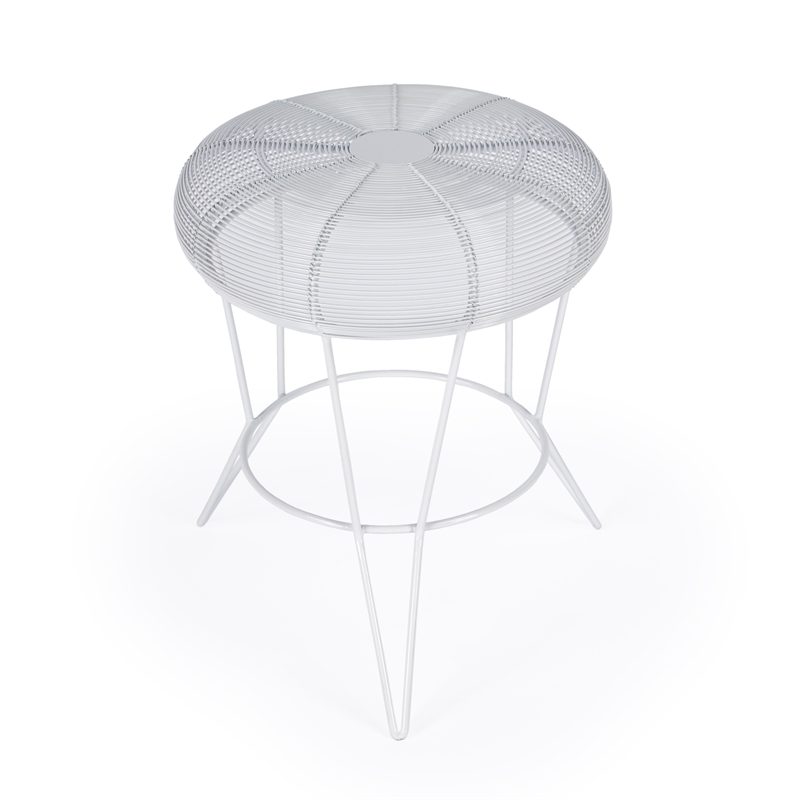 Home Square Decorative Wire Iron Accent Table in Bright White - Set of 2