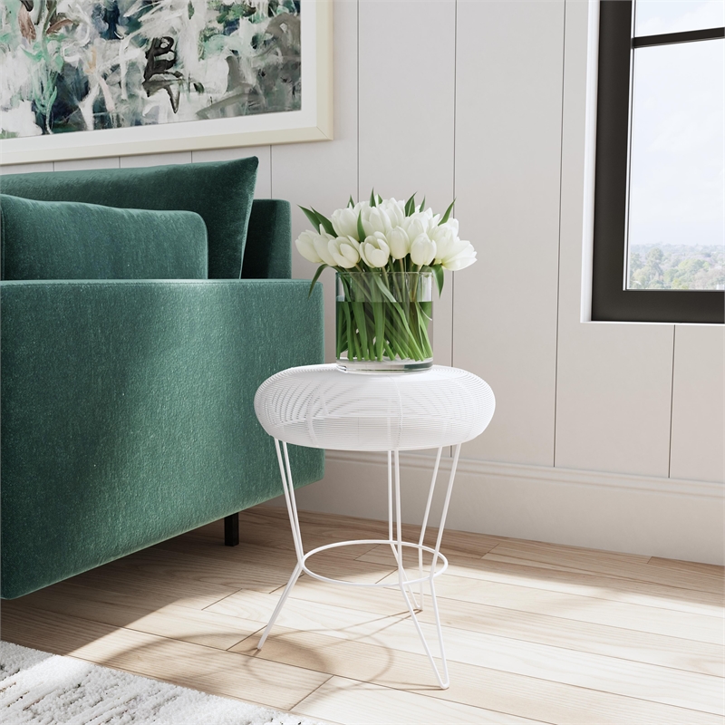 Home Square Decorative Wire Iron Accent Table in Bright White - Set of 2