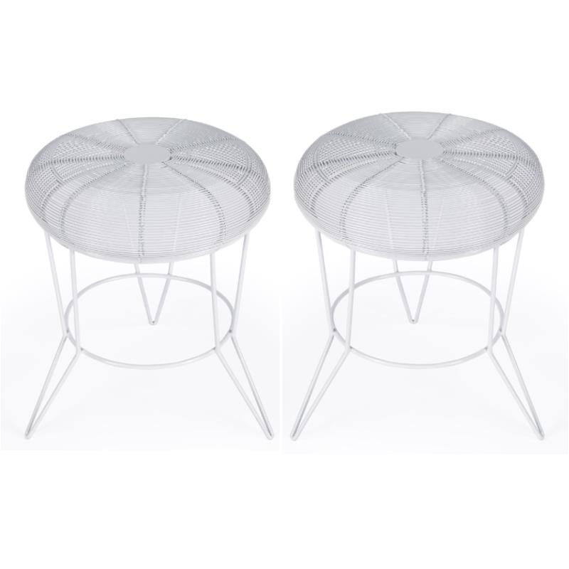 Home Square Decorative Wire Iron Accent Table in Bright White - Set of 2