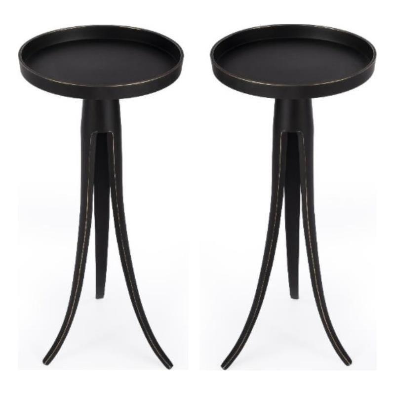 Home Square Large Pedestal Side Table in Black Finish - Set of 2