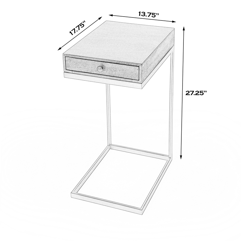 Home Square 1 Drawer Iron C Shaped End Table in Walnut and Gold - Set of 2