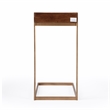 Home Square 1 Drawer Iron C Shaped End Table in Walnut and Gold - Set of 2