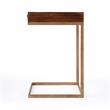 Home Square 1 Drawer Iron C Shaped End Table in Walnut and Gold - Set of 2
