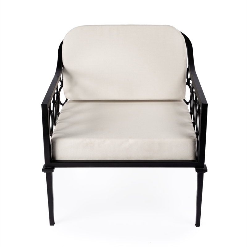 Home Square Iron Upholstered Outdoor Lounge Chair in Black - Set of 2