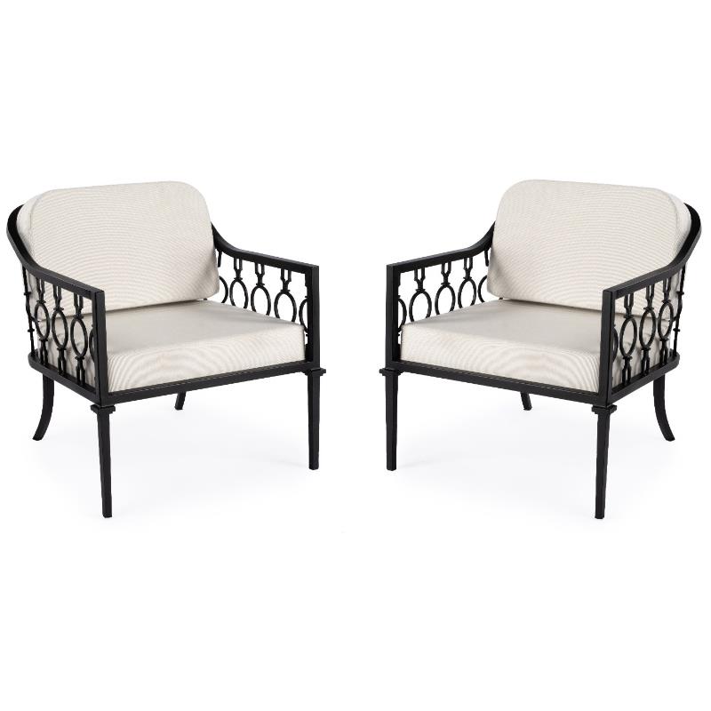 Home Square Iron Upholstered Outdoor Lounge Chair in Black - Set of 2