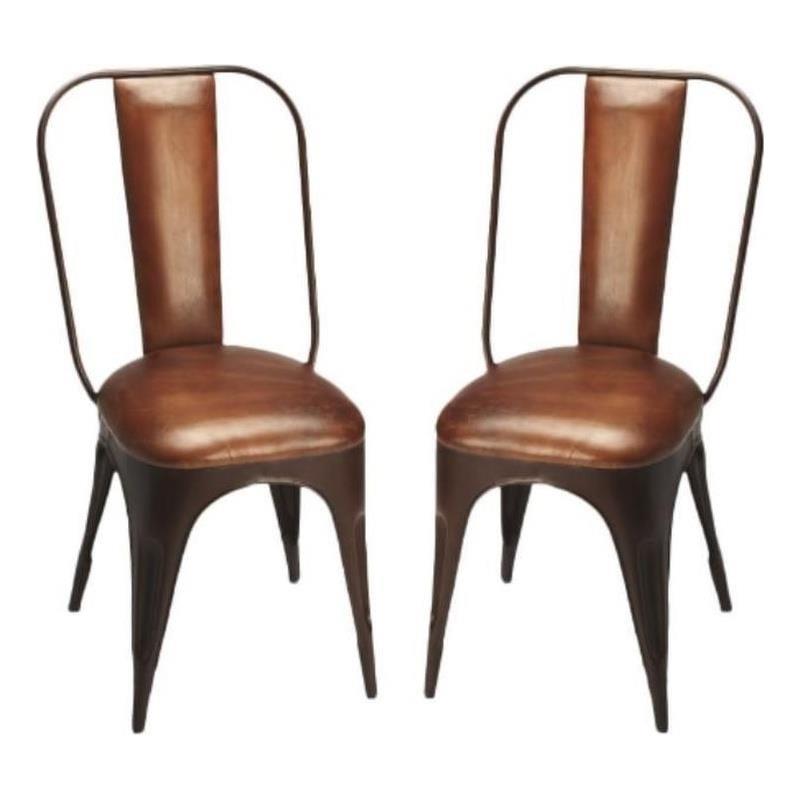 Home Square Industrial Chic Dining Chair in Brown - Set of 2