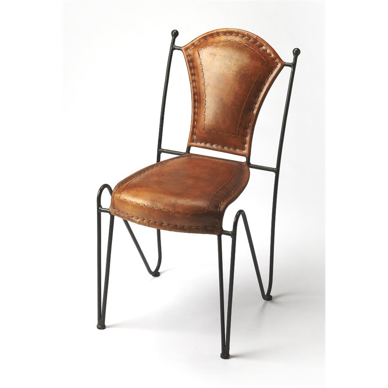 Home Square Modern Leather Side Chair in Medium Brown - Set of 2