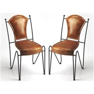 Home Square Modern Leather Side Chair in Medium Brown - Set of 2