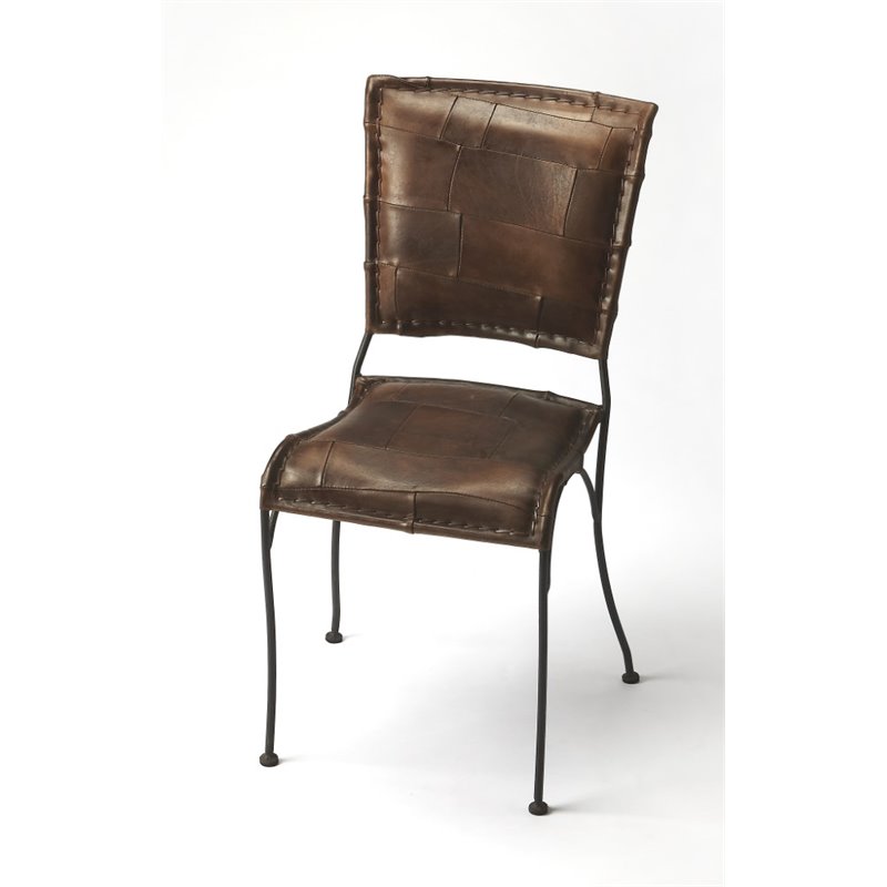 Home Square Iron and Leather Side Chair in Dark Brown - Set of 2