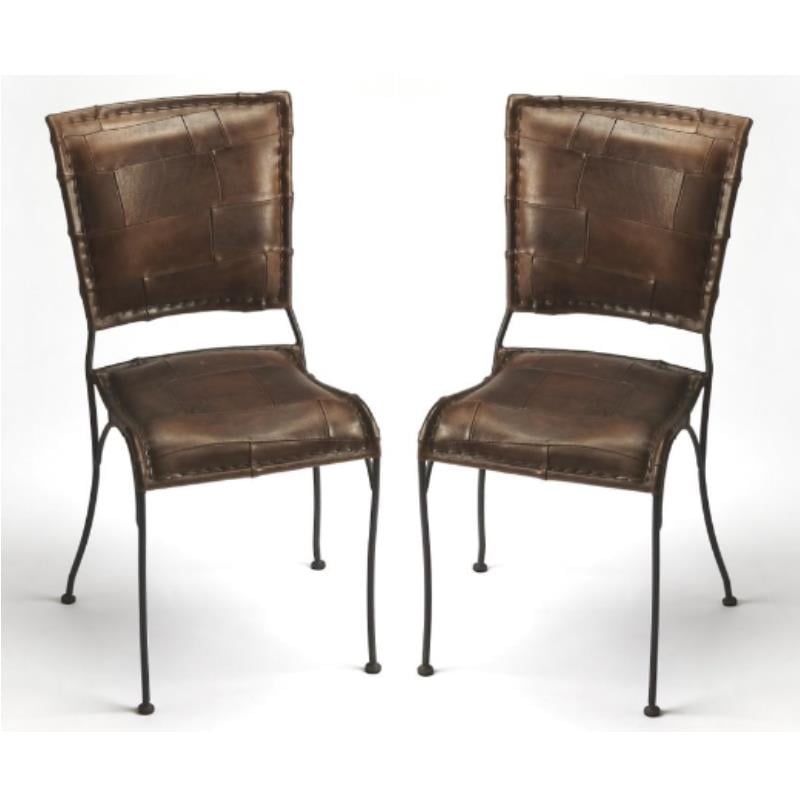 Home Square Iron and Leather Side Chair in Dark Brown - Set of 2