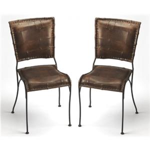 Home Square Iron and Leather Side Chair in Dark Brown - Set of 2