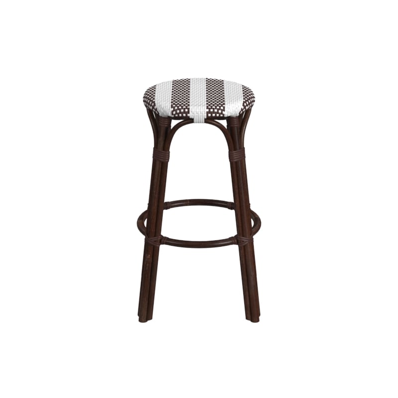 Home Square Rattan Backless Bar Stool in Coffee & White - Set of 2