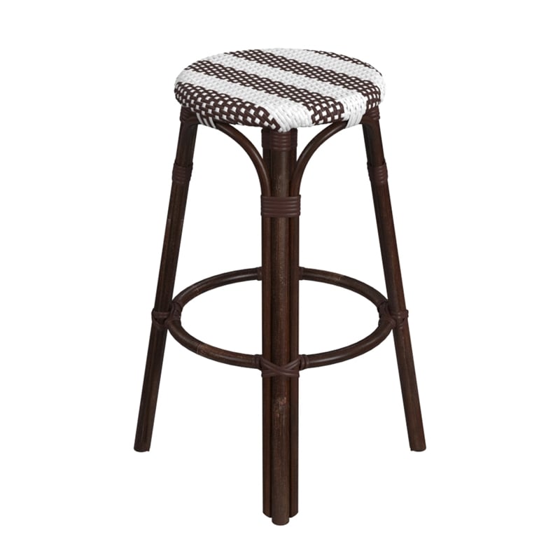 Home Square Rattan Backless Bar Stool in Coffee & White - Set of 2