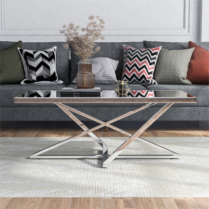 Home Square 3-Piece Set with Coffee Table End Table & Sofa Table in Chrome