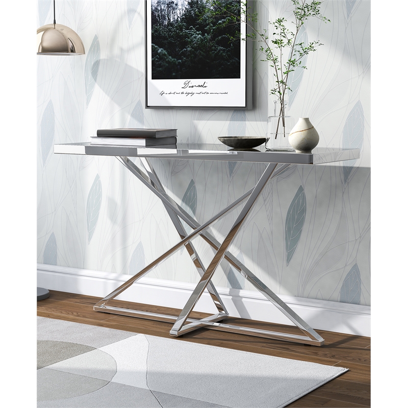 Home Square 3-Piece Set with Coffee Table End Table & Sofa Table in Chrome