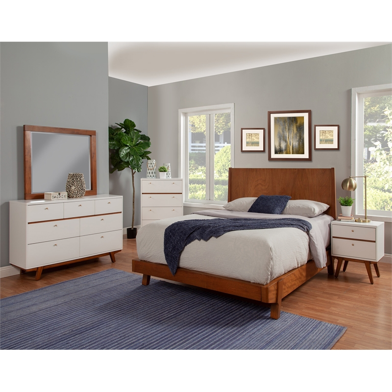 Home Square Two Drawer Wood Nightstand in White Finish - Set of 2