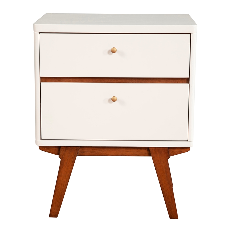 Home Square Two Drawer Wood Nightstand in White Finish - Set of 2