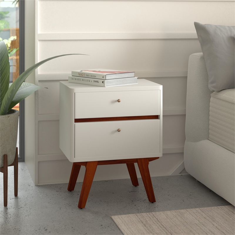 Home Square Two Drawer Wood Nightstand in White Finish - Set of 2