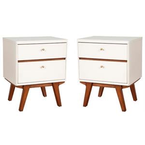 Home Square Two Drawer Wood Nightstand in White Finish - Set of 2