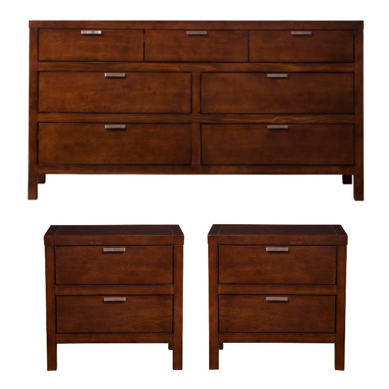 Home Square 3-Piece Set with 2 Nightstands & 7 Drawer Dresser in Cappuccino