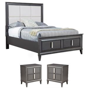 Home Square 3-Piece Set with Queen Platform Bed & 2 Nightstands in Dark Gray