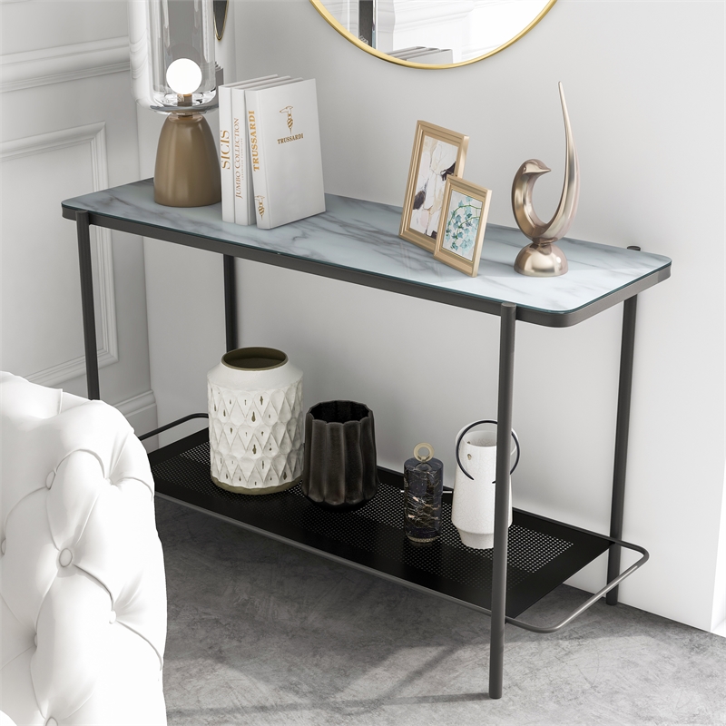 Home Square 2-Piece Set with Sofa Table & Coffee Table in Black and White
