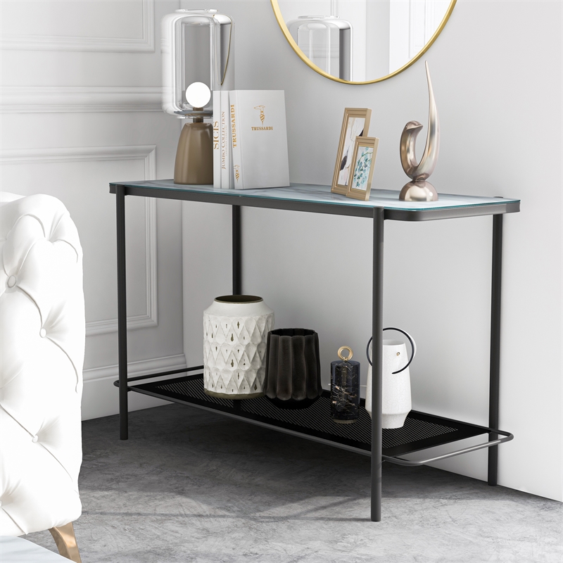 Home Square 2-Piece Set with Sofa Table & Coffee Table in Black and White