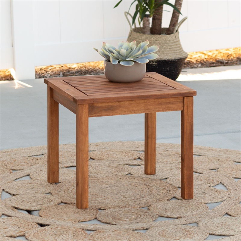 Home Square Wood Patio Simple Side Table in Brown - Set of 2