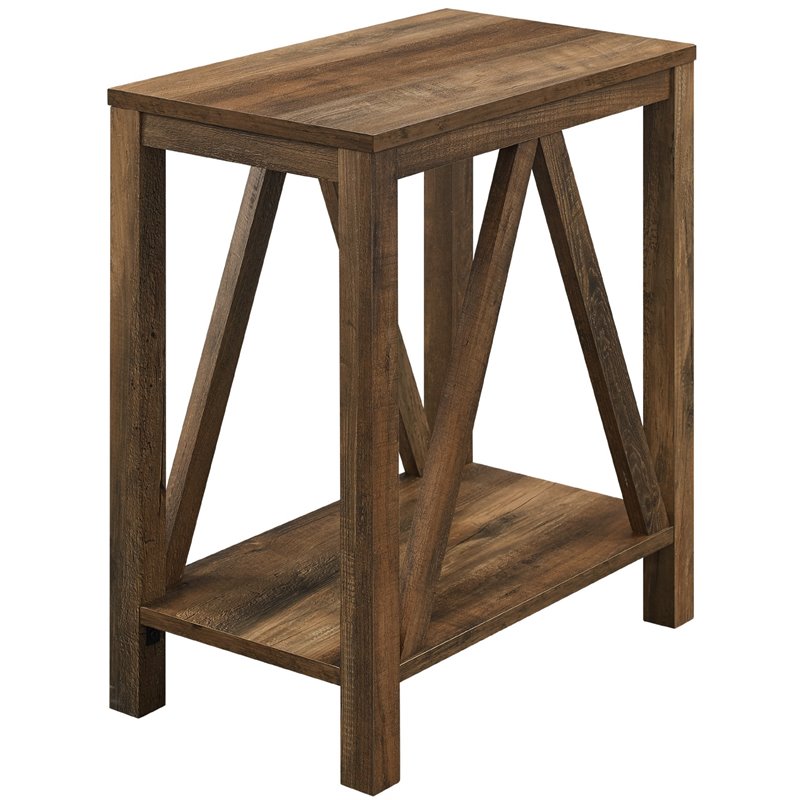 Home Square Narrow End Table with Open Storage Shelf in Rustic Oak - Set of 2