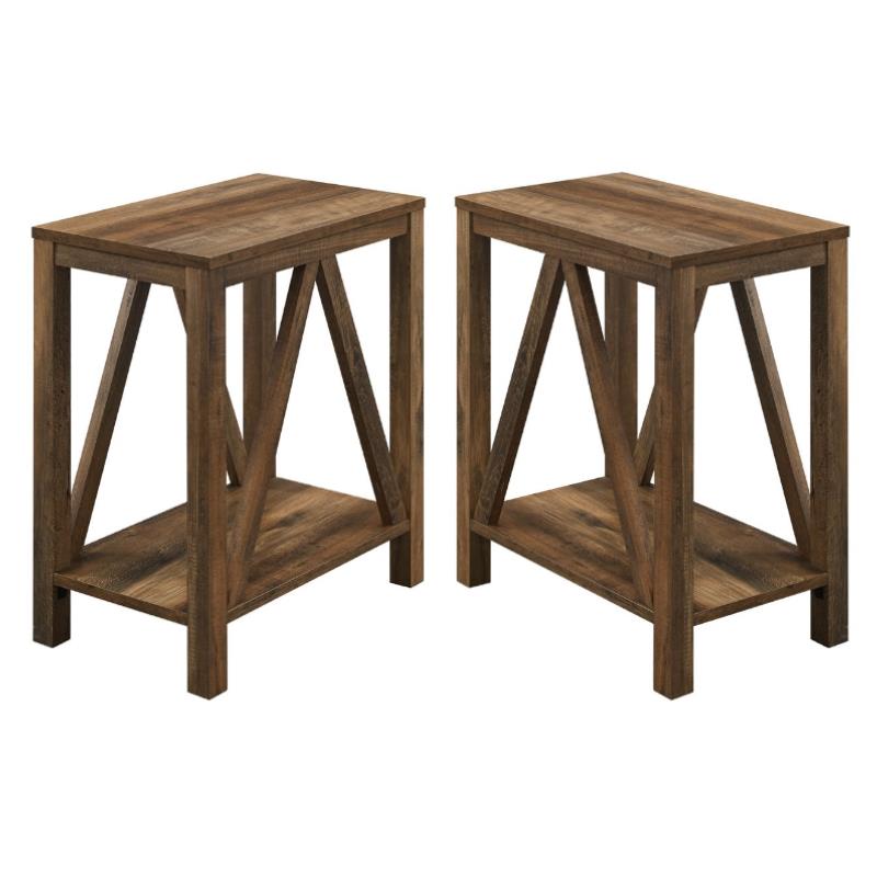 Home Square Narrow End Table with Open Storage Shelf in Rustic Oak - Set of 2