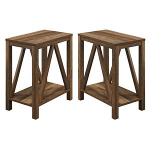 Home Square Narrow End Table with Open Storage Shelf in Rustic Oak - Set of 2