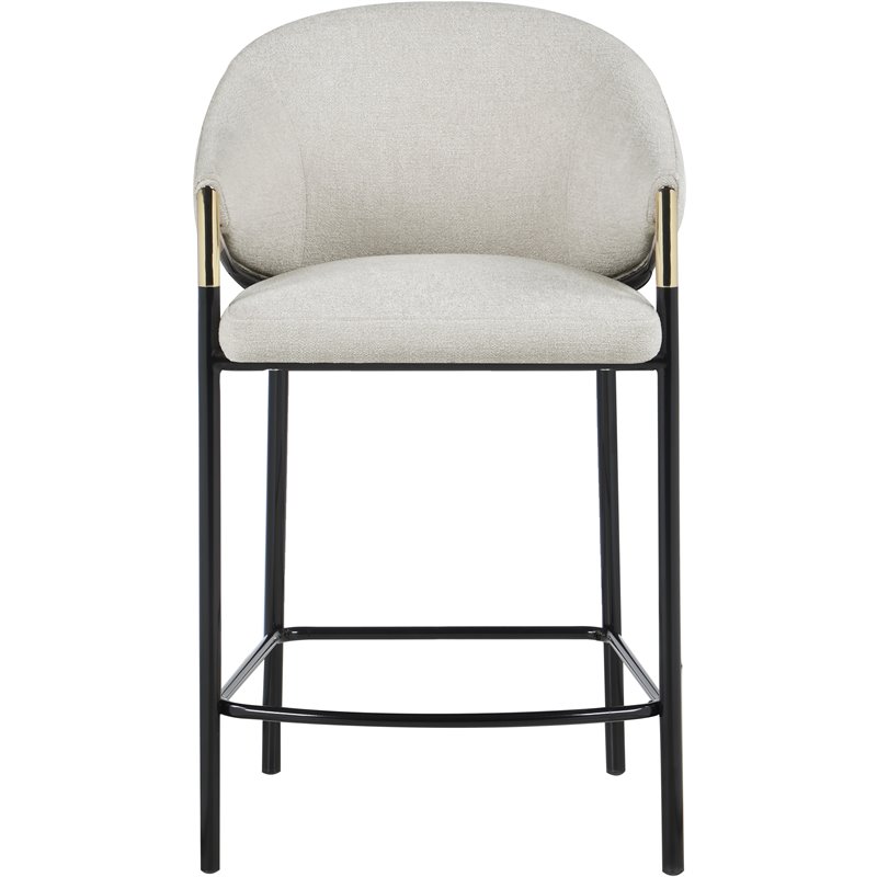 Home Square Sloped Arm Counter Height Stool in Beige and Glossy Black - Set of 2
