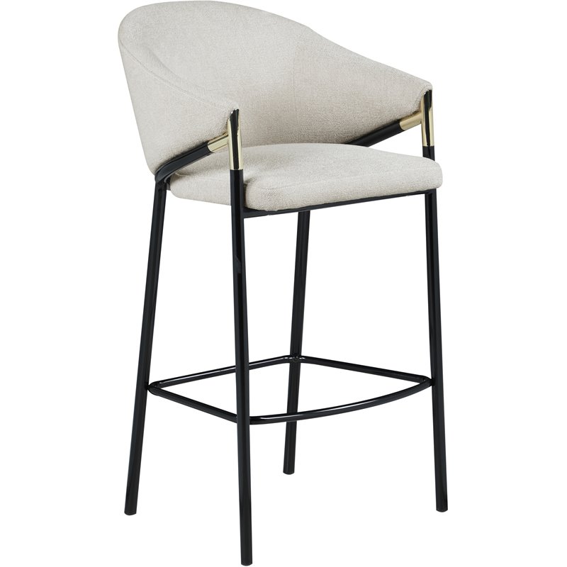 Home Square Sloped Arm Bar Stool in Beige and Glossy Black - Set of 2