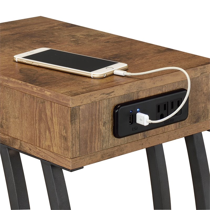 Home Square End Table with 2 Power Outlets and USB Ports - Set of 2