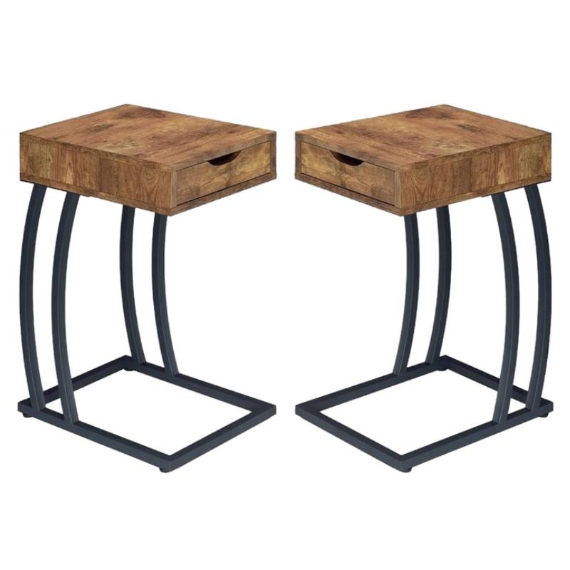 Home Square End Table with 2 Power Outlets and USB Ports - Set of 2