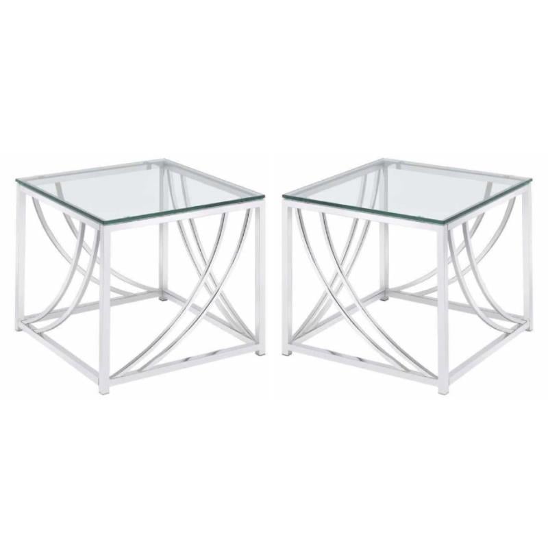 Home Square Contemporary Square Glass Top End Table in Chrome - Set of 2