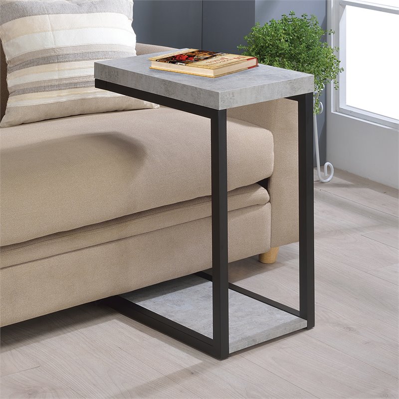 Home Square Contemporary Faux Cement End Table in Black - Set of 2