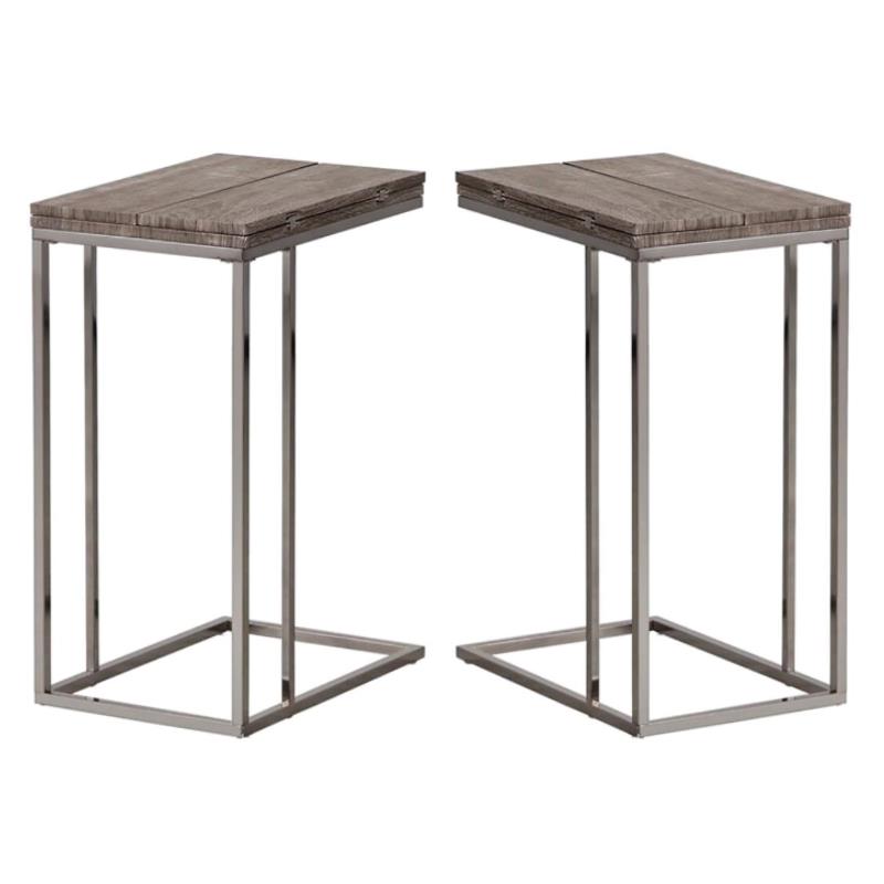 Home Square Expandable End Table in Weathered Gray and Black Nickel - Set of 2