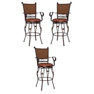 Home Square 30&quot Big and Tall Metal Stamped Back Bar Stool in Bronze - Set of 3