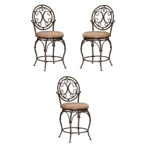 Home Square 24&quot Tall Metal Circle Back Counter Stool in Bronze - Set of 3