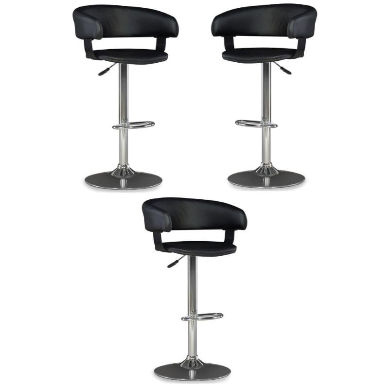 Home Square Curved Back Metal Adjustable Barstool in Black - Set of 3
