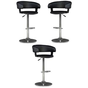Home Square Curved Back Metal Adjustable Barstool in Black - Set of 3