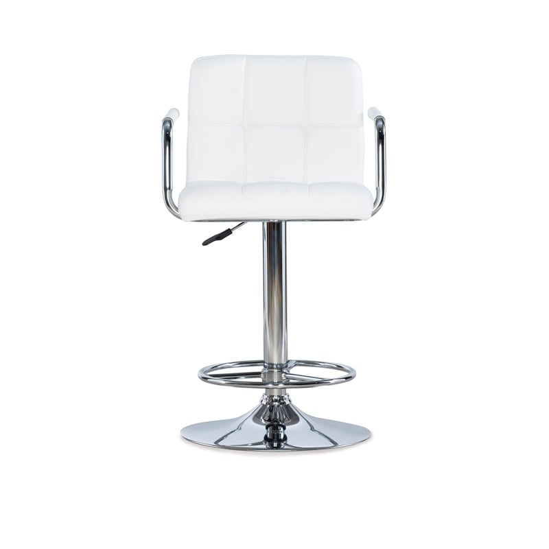 Home Square Quilted Back Metal Swivel Bar Stool in Chrome and White - Set of 3