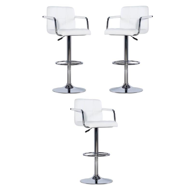 Home Square Quilted Back Metal Swivel Bar Stool in Chrome and White - Set of 3