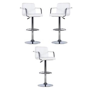 Home Square Quilted Back Metal Swivel Bar Stool in Chrome and White - Set of 3